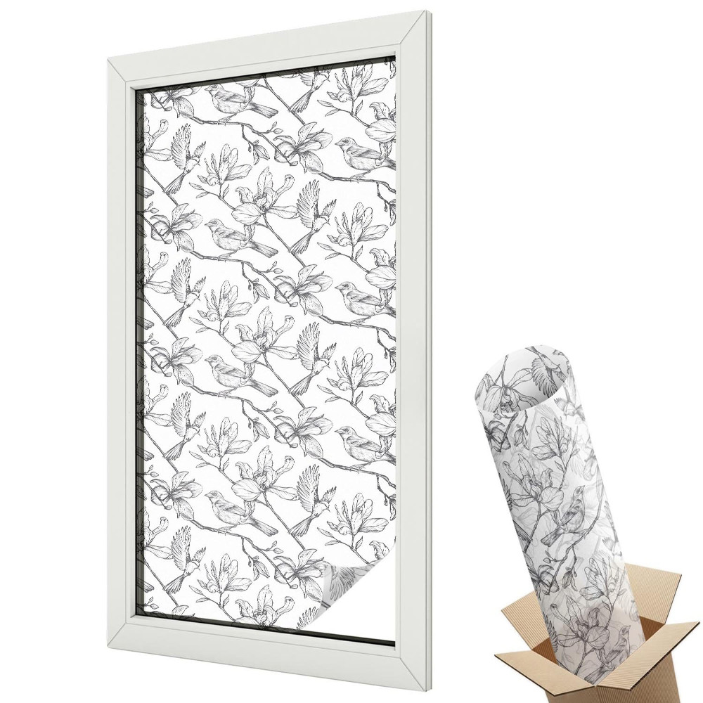 Mliečna fólia na sklo Vtáky a kvety