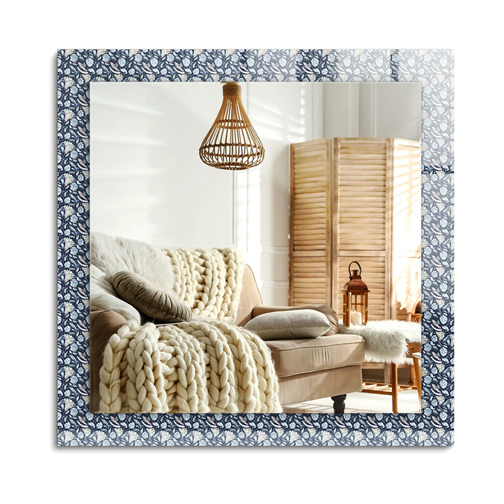 Obdĺžnikové dekoračné zrkadlo Modrý kvetinový vzor