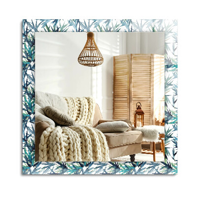 Obdĺžnikové dekoračné zrkadlo Akvarel bambusové listy