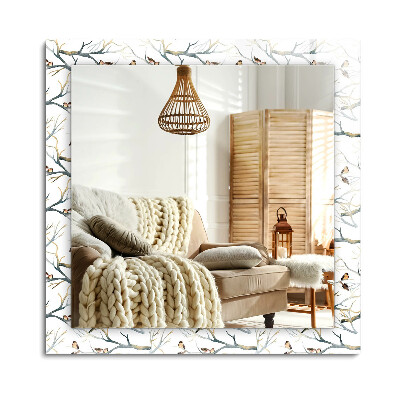 Obdĺžnikové dekoračné zrkadlo na stenu Vtáky na konároch