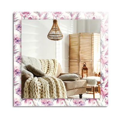 Obdĺžnikové dekoračné zrkadlo Fialové kvetinové vzory