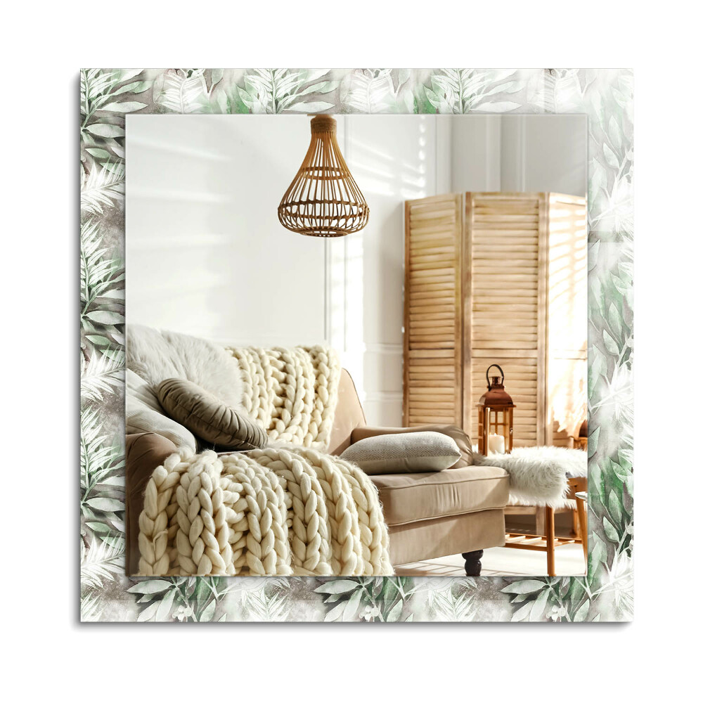 Obdĺžnikové dekoračné zrkadlo na stenu Vzor zelených listov