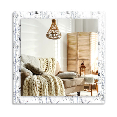 Obdĺžnikové dekoračné zrkadlo na stenu Žeriavy a bambusy