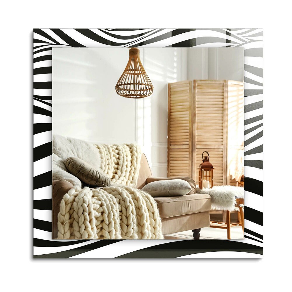 Obdĺžnikové dekoračné zrkadlo na stenu Čierne a biele vlny