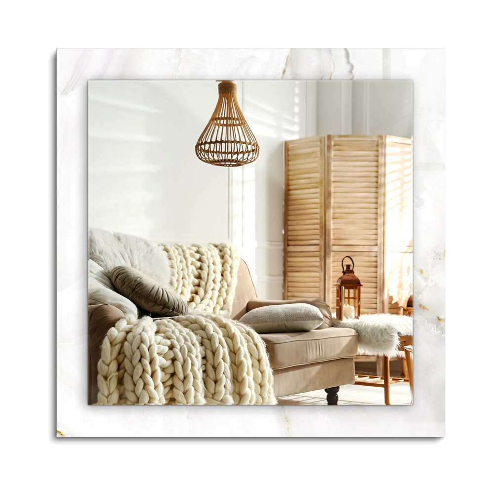 Obdĺžnikové dekoračné zrkadlo na stenu Vzor z bieleho mramoru