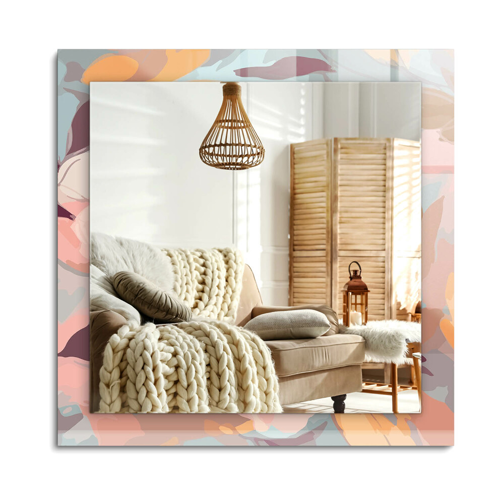 Obdĺžnikové zrkadlo rám s potlačou Kvety listy pastelové