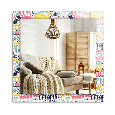 Obdĺžnikové zrkadlo rám s potlačou Farebné motivačné nápisy