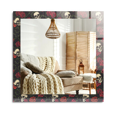 Obdĺžnikové dekoračné zrkadlo Lebky ruže tŕne