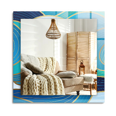 Obdĺžnikové zrkadlo rám s potlačou Vzory vĺn modré