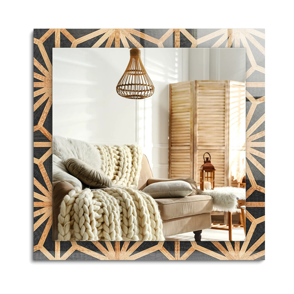 Obdĺžnikové dekoračné zrkadlo na stenu Drevený geometrický vzor