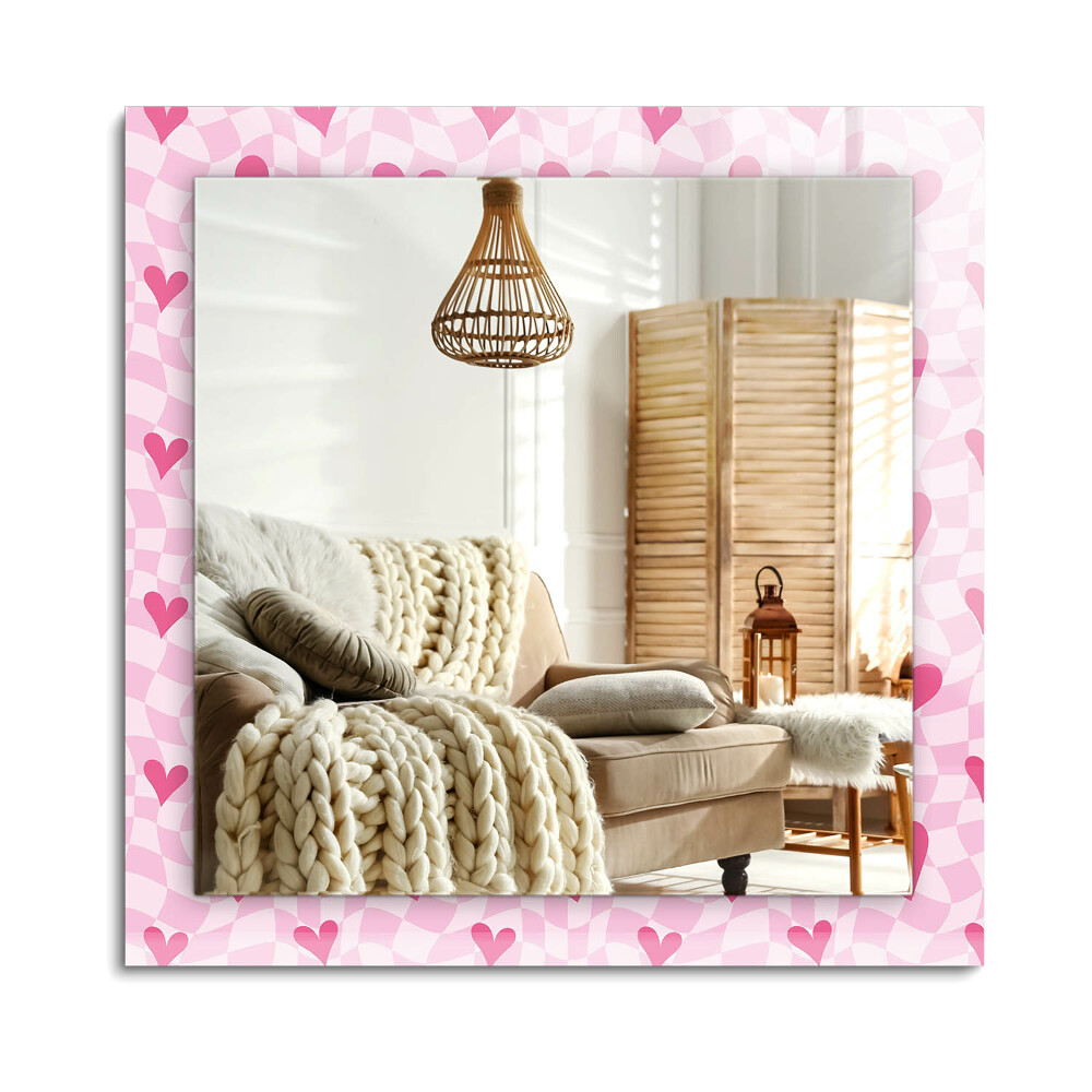 Obdĺžnikové zrkadlo rám s potlačou Ružové srdiečka