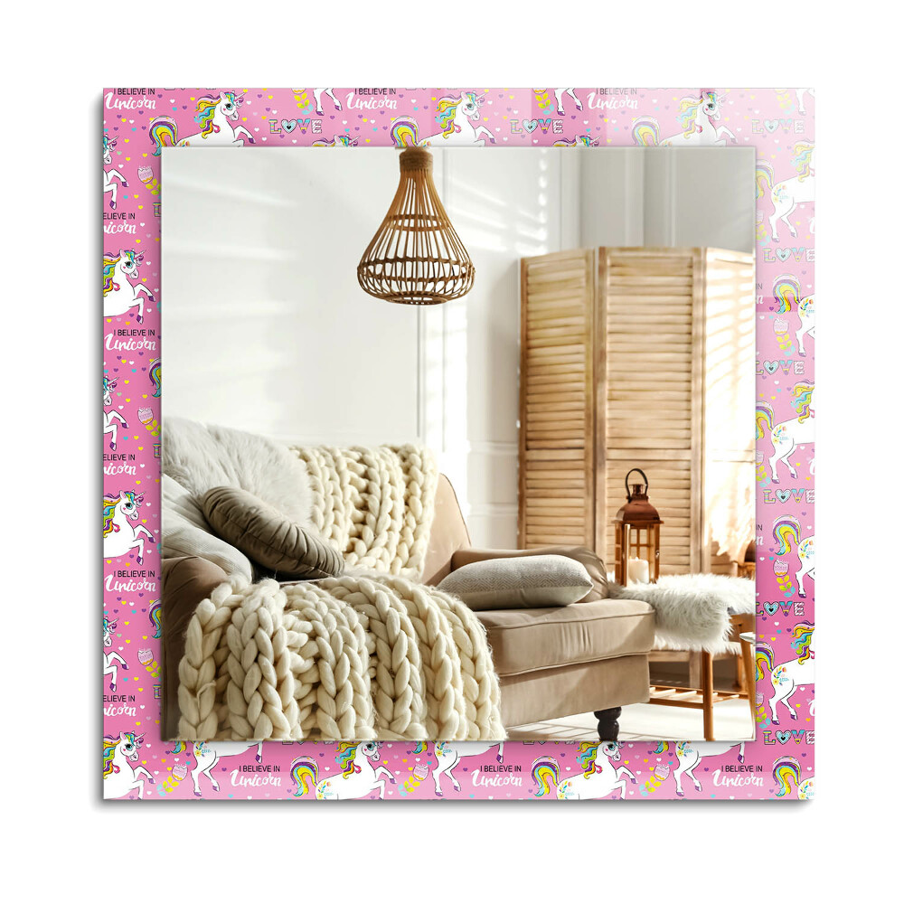 Obdĺžnikové zrkadlo rám s potlačou Jednorožce dúhové srdiečka