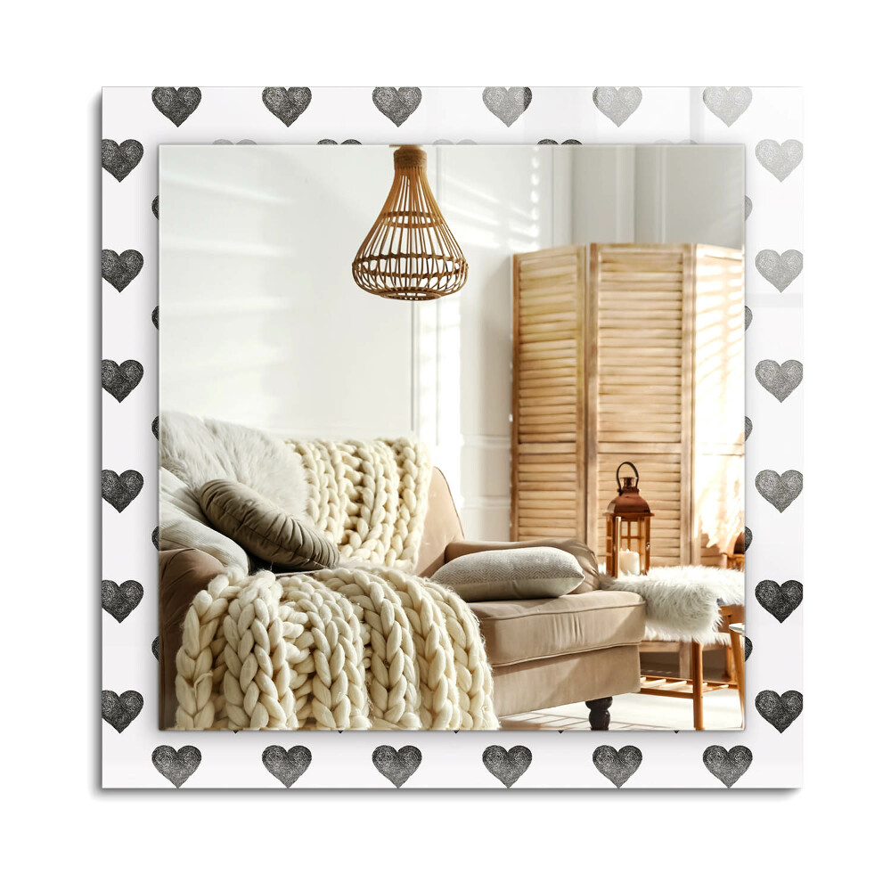 Obdĺžnikové dekoračné zrkadlo na stenu Vzor čiernych srdiečok