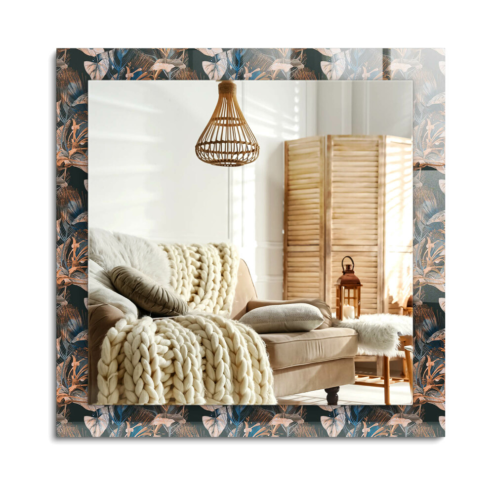 Obdĺžnikové zrkadlo rám s potlačou Kvety a listy