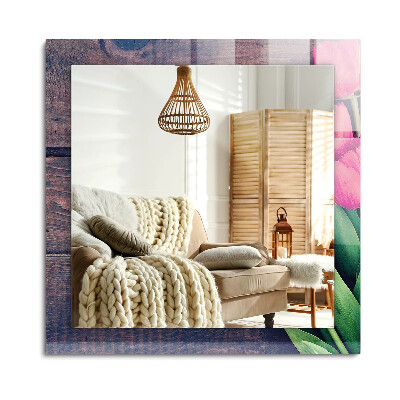 Obdĺžnikové dekoračné zrkadlo na stenu Drevo ružových tulipánov