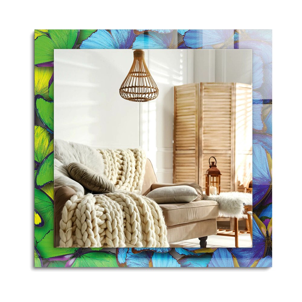 Obdĺžnikové dekoračné zrkadlo Modré a zelené motýle