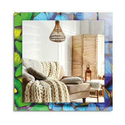 Obdĺžnikové dekoračné zrkadlo Modré a zelené motýle