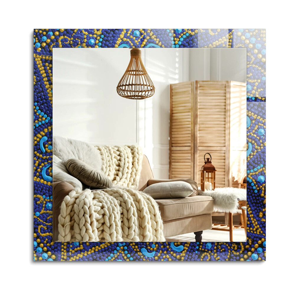 Obdĺžnikové dekoračné zrkadlo Modrá bodkovaná mandala