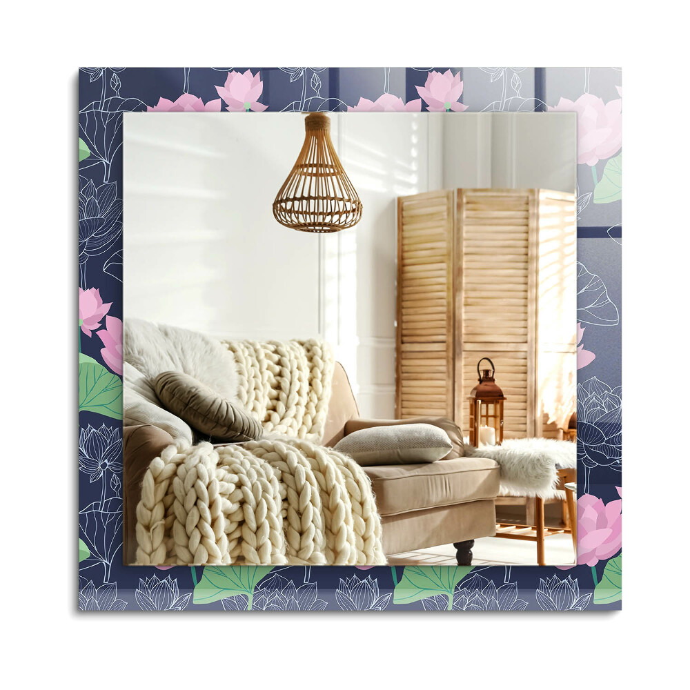 Obdĺžnikové zrkadlo rám s potlačou Ružové kvety lotosu