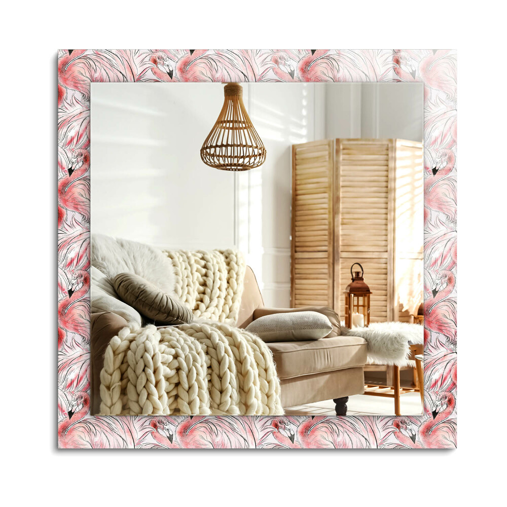 Obdĺžnikové dekoračné zrkadlo na stenu Ružové plameniaky