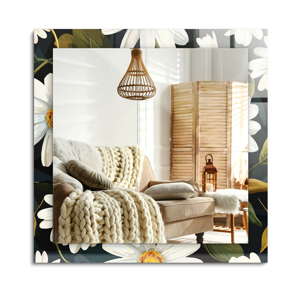 Obdĺžnikové dekoračné zrkadlo na stenu Listy bielej sedmokrásky