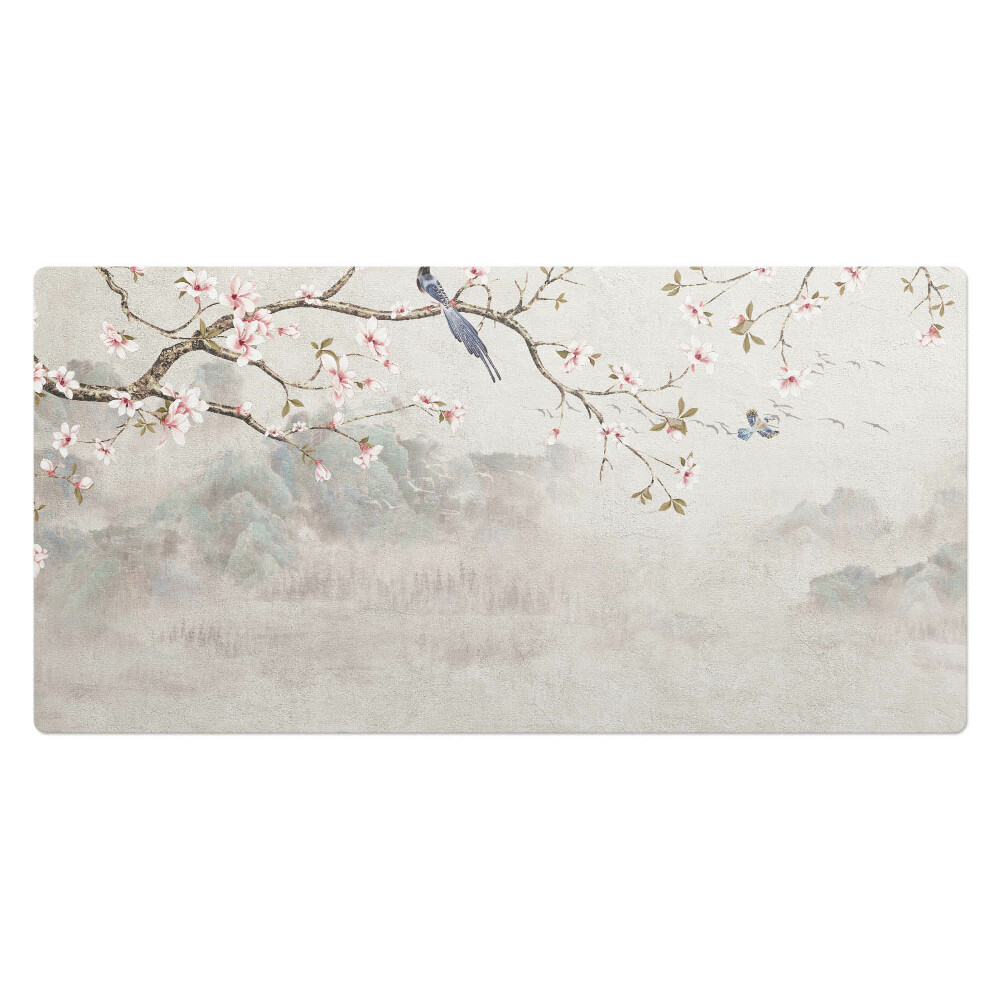 Veľká podložka na stôl Kvety a vtáky na konári