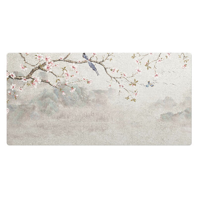 Veľká podložka na stôl Kvety a vtáky na konári