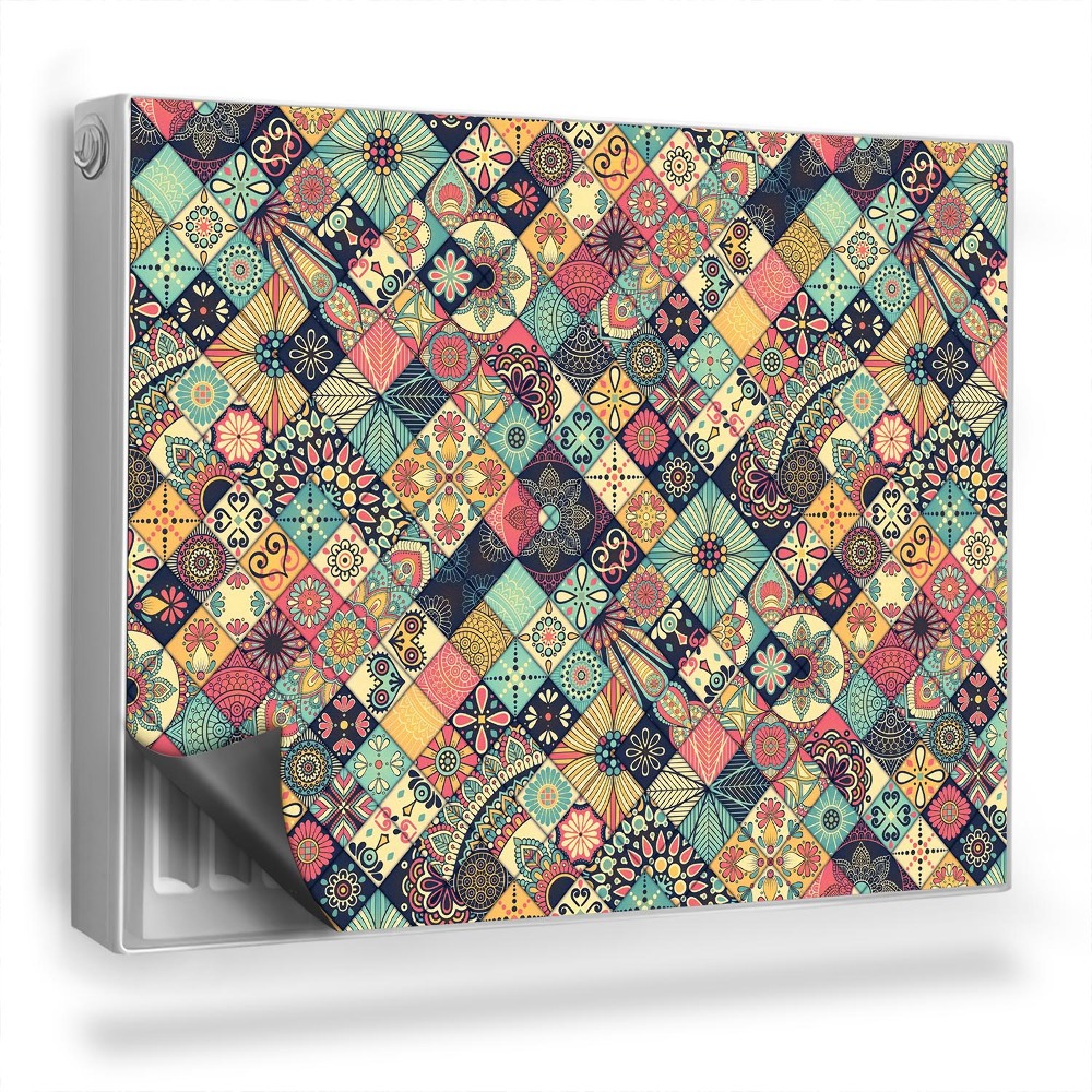 Magnetický kryt na radiátor Farebné dlaždice s geometrickými kvetinovými vzormi