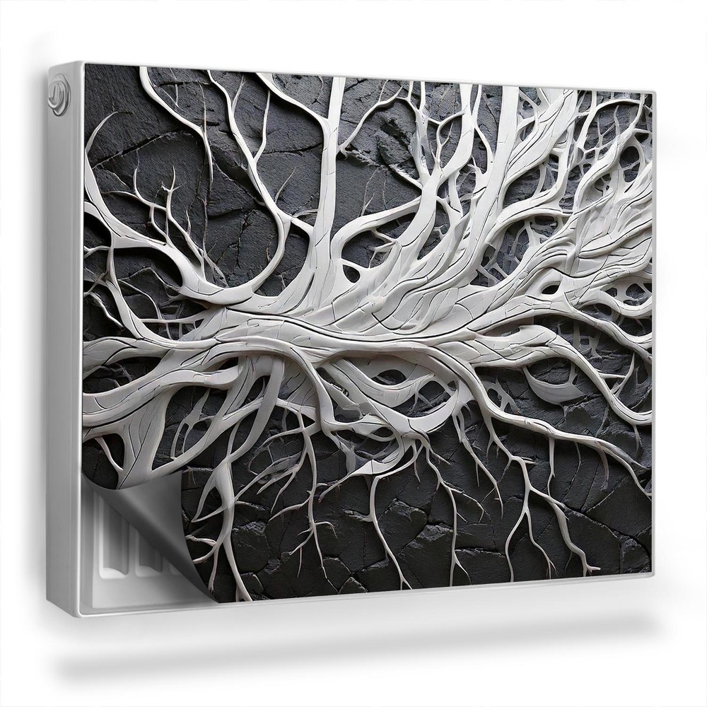 Dekoračný magnet na radiátor Biely vzor pripomínajúci konáre a korene