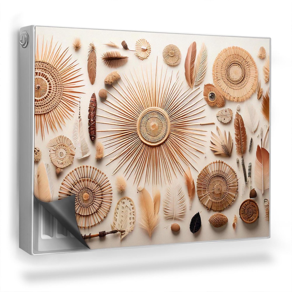 Dekoračný magnet na radiátor Boho symboly peria rastlinné prvky