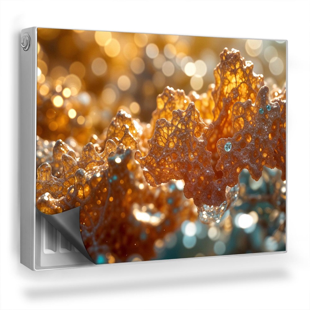 Dekoračný magnetický kryt na radiátor Detailný záber malých kryštálov v teplých farbách