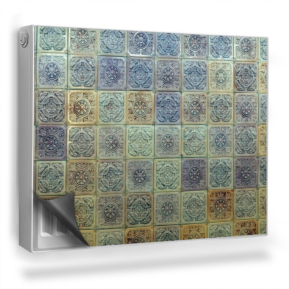 Dekoračný magnetický kryt na radiátor Farebné dlaždice s reliéfnymi ornamentmi