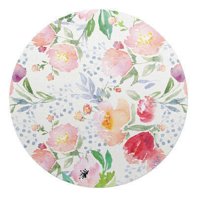 Podložka pod kolieskovú stoličku okrúhla Kvetinový akvarelový vzor