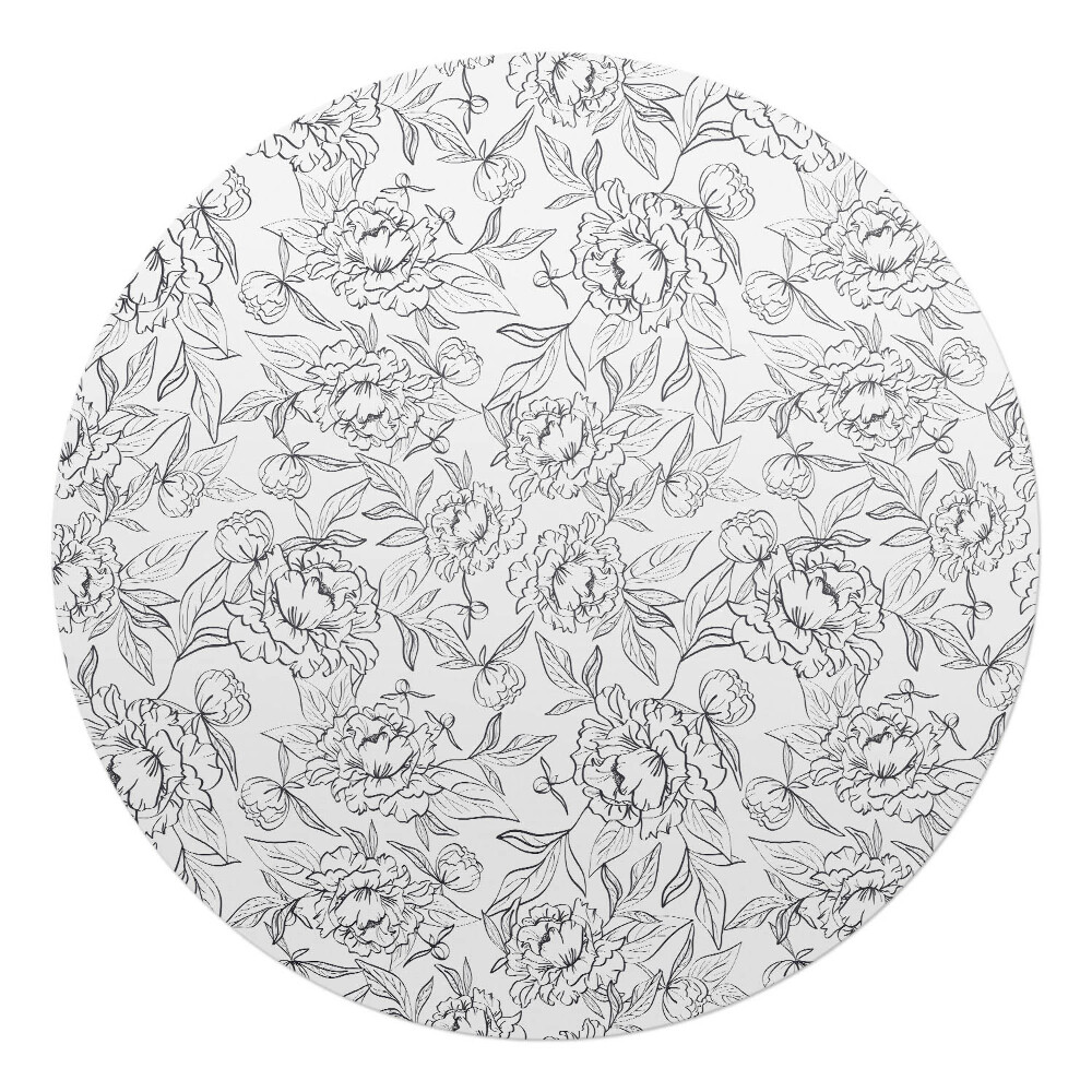 Podložka pod kolieskovú stoličku okrúhla Kvetinový obrysový vzor