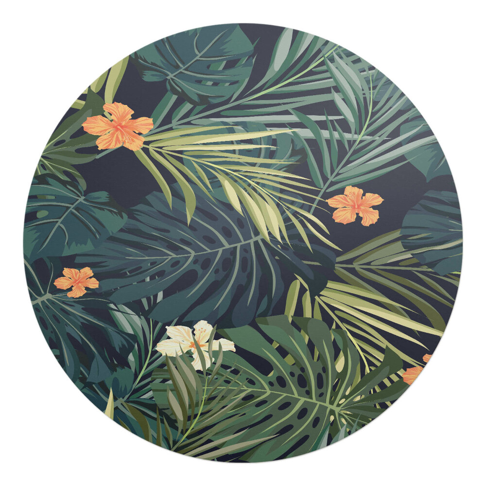 Podložka pod kolieskovú stoličku okrúhla Listy tropických kvetov