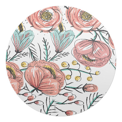 Podložka pod kolieskovú stoličku okrúhla Retro kvetinový vzor