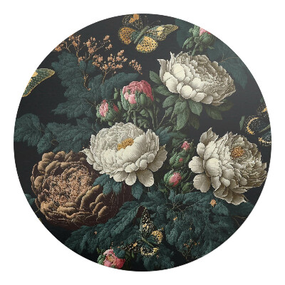 Podložka pod stoličku okrúhla Kvety a motýle