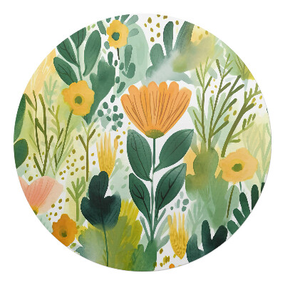 Podložka pod kolieskovú stoličku okrúhla Akvarelová kvetinová lúka