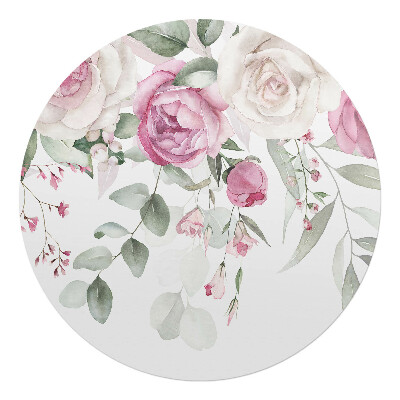 Podložka pod kolieskovú stoličku okrúhla Pastelové kvety a listy