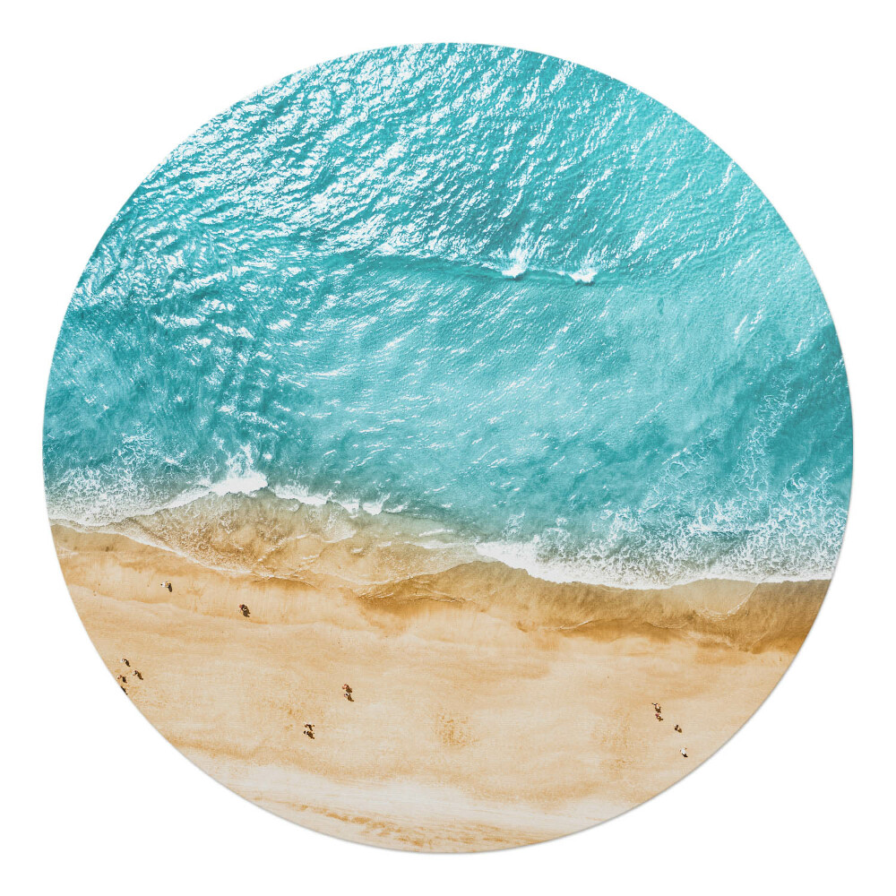 Podložka pod kolieskovú stoličku okrúhla Pláž a vlny z vtáčej perspektívy