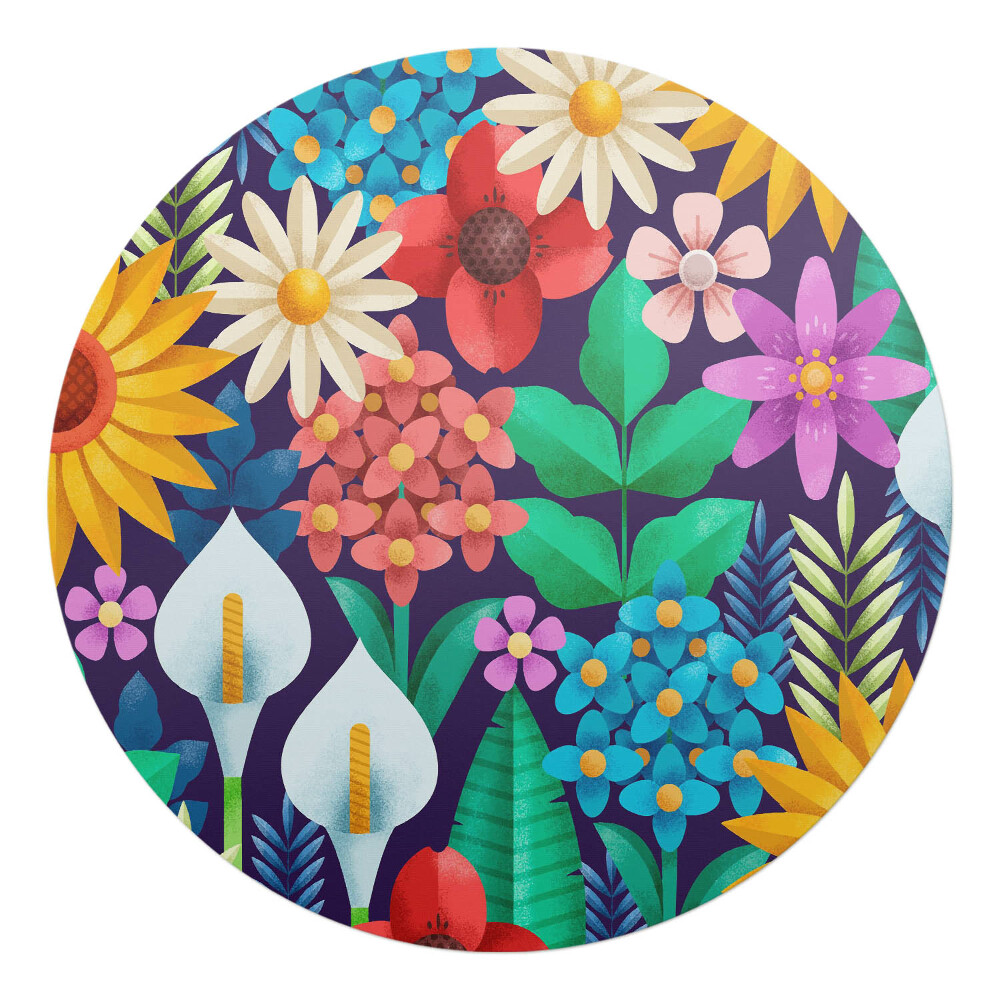 Podložka pod kolieskovú stoličku okrúhla Retro kvetinový vzor