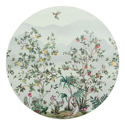 Podložka pod kolieskovú stoličku okrúhla Exotické vtáky medzi stromami
