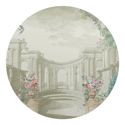 Podložka pod stoličku na kolieskach okrúhla Palácová záhrada s vtákmi