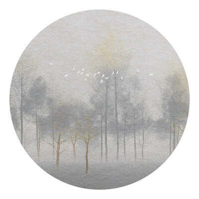 Podložka pod kolieskovú stoličku okrúhla Hmlistý les s vtákmi