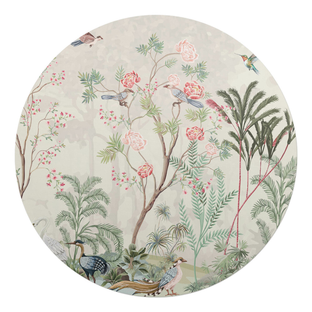 Podložka pod stoličku na kolieskach okrúhla Exotické vtáky a kvety