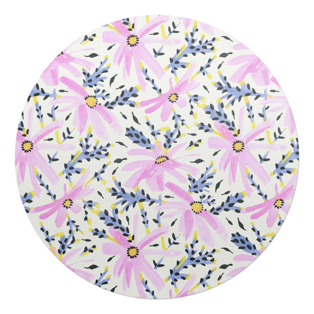 Podložka pod kolieskovú stoličku okrúhla Kvetinový pastelový vzor