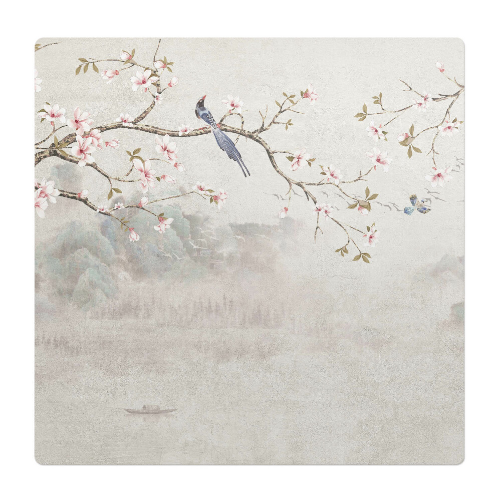 Podložka pod kolieskovú stoličku Kvety a vtáky na konári