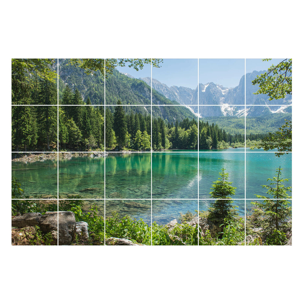 Nálepky na dlaždice Horská krajina s jazerom