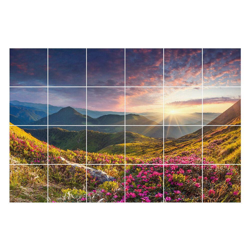 Samolepky na kachličky Horská krajina s kvetmi