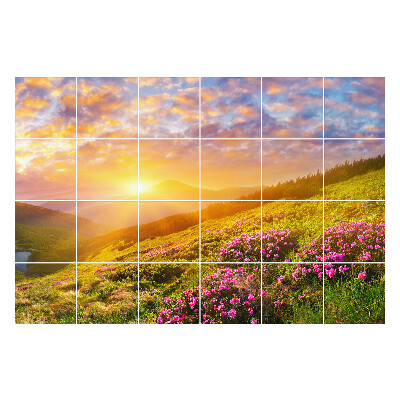 Nálepky na dlaždice Horská krajina pri východe slnka